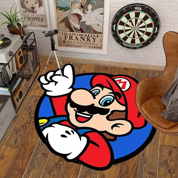 Tecknad Marioes-formad sängmatta i sovrummet Studerande Snurrstol Rund mattram Trumma Halkfri golvkudde i kristall sammet -7 80 x 80 cm