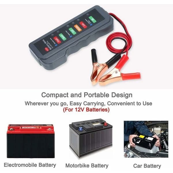 12V Batteritester, bilalternatoranalysator med LED og klips