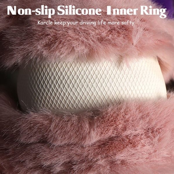 (grå-D-form)Karcle Fluffy Cover med Bling Rhinestones Diamantpäls Furry Car Styrskydd Universal 38cm För Kvinnor Tjej gray-D shape