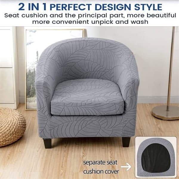 Sofaovertrekk med blad-jacquard, trekk til lenestol - Høy stretch - Avtakbart og vaskbart - Mørkegrå
