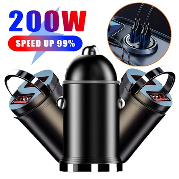 200W Billaddare Dubbla Portar Snabbladdning QC3.0 USB Adapter Biltelefonladdare En Port 100W USB-omvandlare För iPhone Samsun 120W Sliver