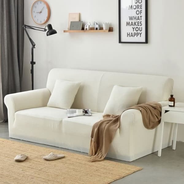 1-delt Jacquard Stretch Sofatrekk, Plysj Sofatrekk (190 til 230 cm) - 3-seter, Hvit