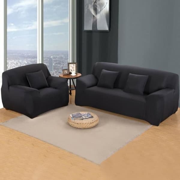 2-seters sofatrekk med stretch-armlene - Sofatrekk - Svart - MONDEER black