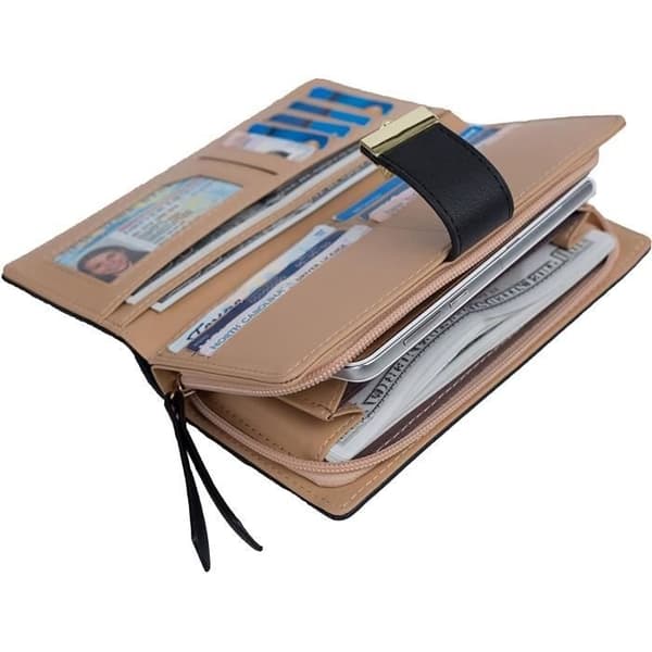 Damepung - Læder - Bifold - Sort - Multi-kort - Lynlåslukning Black