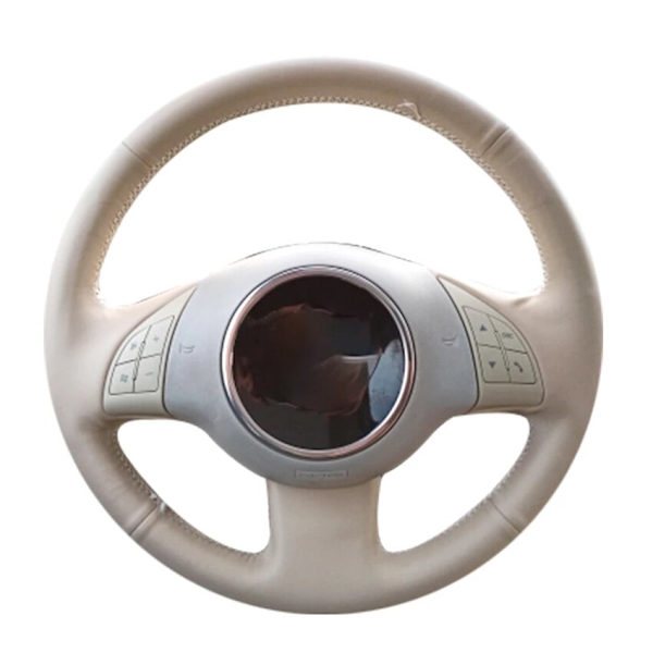 (Röd tråd)Beige konstläder Handsytt No-slip Cover För Fiat 500 2007-2015 500e 2014-2018 500C 2014-2017 Red Thread