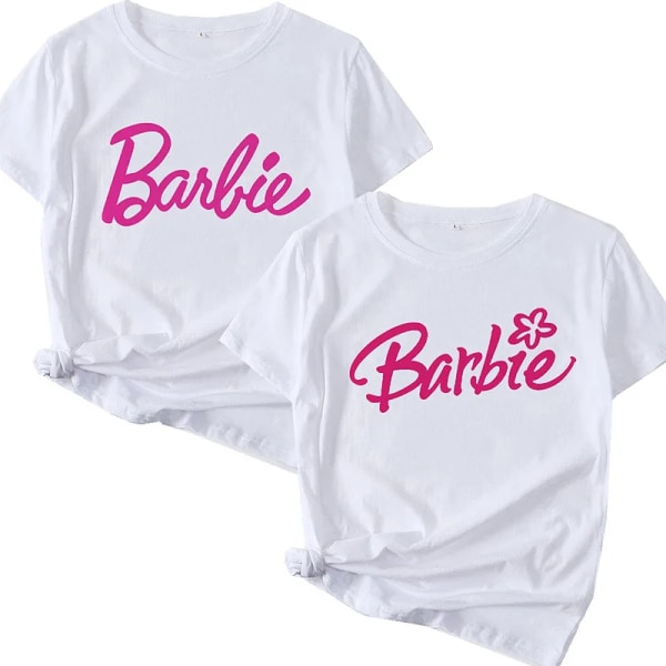 Vår och sommar mångsidig Barbie T-shirt med printed kortärmad T-shirt flicka Lös Casual T-shirt med rund hals i stor storlek för kvinnor 13 XXL