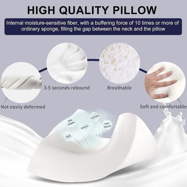 (Vit) Nackkudde i Memory Foam, Bekväma Ergonomiska Bågformade Kuddar, Ortopedisk Sovkudde White