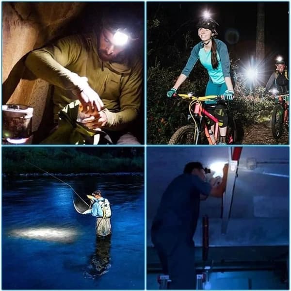 USB Oppladbar LED Hodelykt 2600mAh, 6 LED-moduser, Sensor og Nødstrømforsyning, Justerbar Hodelykt