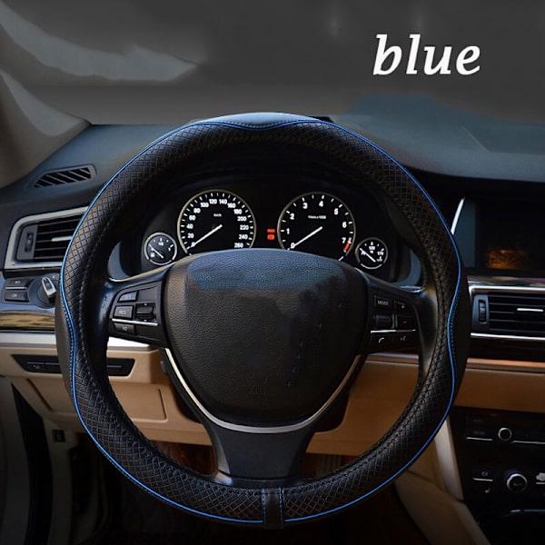 (Blå)38cm Bilratt i äkta läder Cover Bärbar Universal Coprivolante Bilinredningstillbehör Röd Blå Svart Blue