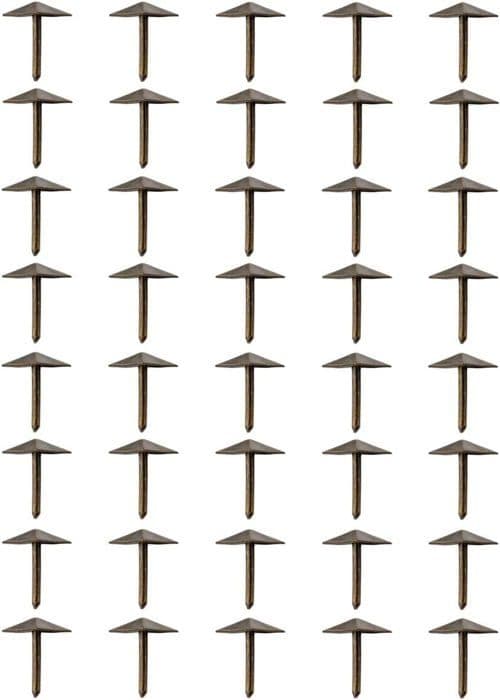 Sett med 40 dekorative spiker i eldet bronse messing, 12 x 18 mm