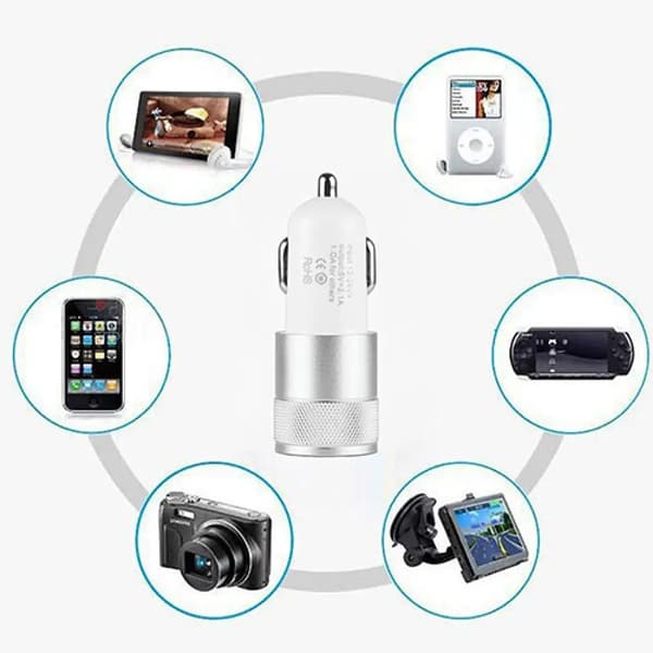 Billaderadapter Dobbel USB 2-porters billader for iPod/iPhone 4 5 5C 5S/Samsung/HTC