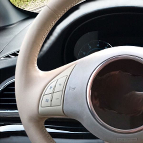 (Grå tråd)Beige konstläder Handsytt halkfritt cover för Fiat 500 2007-2015 500e 2014-2018 500C 2014-2017 Gray Thread