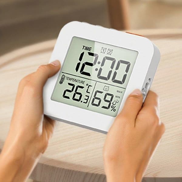 (Hvid) LCD digital display termo-hygrometer multifunktionel termo-hygrometer ur cyklisk timer to sæt White