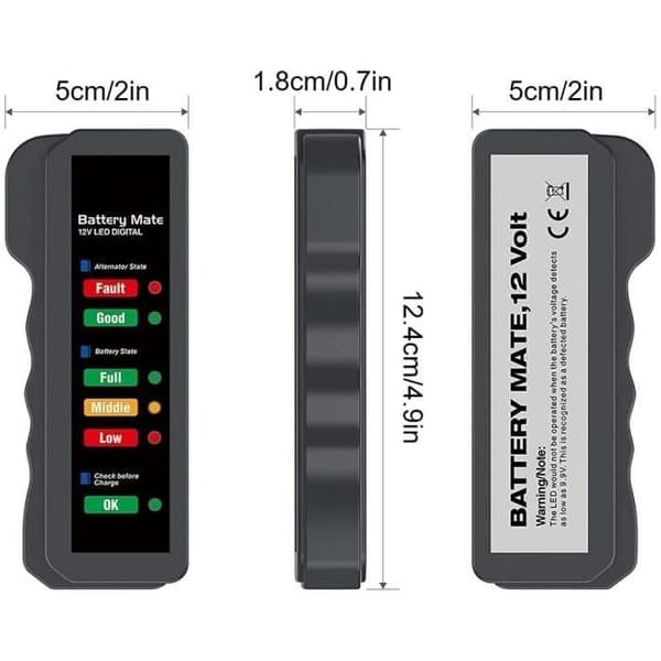 Batteritester - Bil - 12V - 6 LED'er - Bærbar - Generatoranalysator