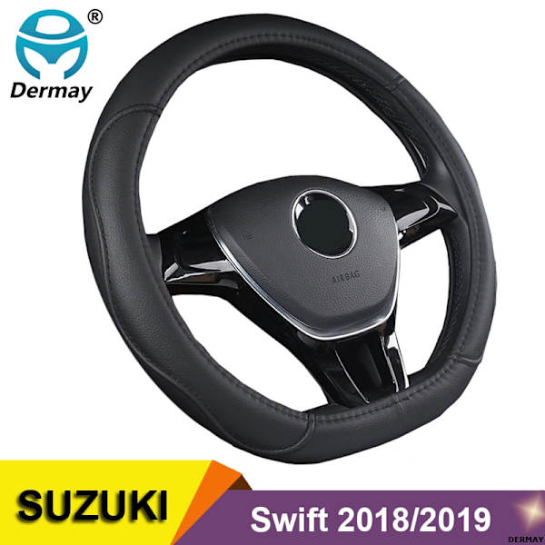 (röd tråd)D-formad cover Volant PU-läder för Suzuki Swift 2018 2019 Fläta på ratten Biltillbehör Red Thread