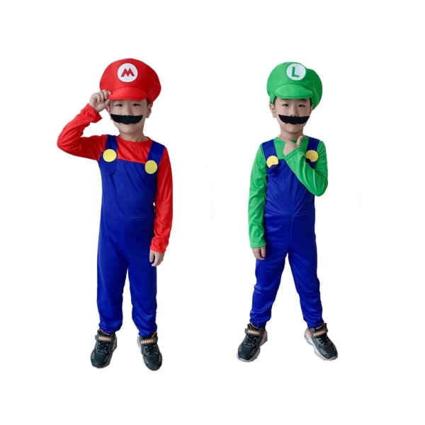 Anime Halloween-kostymer Super Luigi Brother-kostym Mario Vuxna Barn Fancy Cosplay Scen Halloween-fest Förälder-barn-kostym Male Mario  Red Adult  L