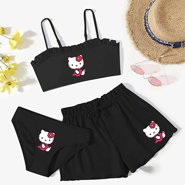 Sommar Kawaii Barn Flickor Sanrios 3st Baddräkt Anime Kuromi My Melody Hellokittys Cinnamoroll Tecknad Väst Kalsonger Shorts blue-A 130
