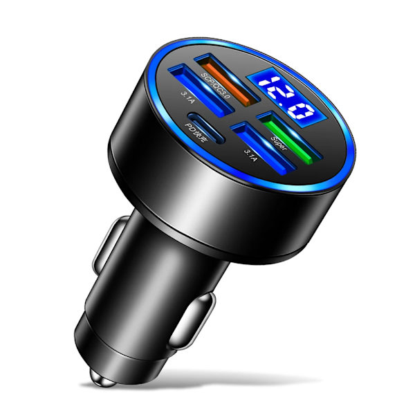 250W LED-billaddare för bil 5 portar Snabbladdning PD QC3.0 USB C Billaddare för telefon Typ C-adapter i bil För iphone Samsung Huawei Xiaomi A