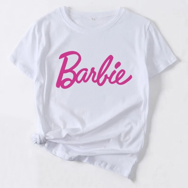 Vår och sommar mångsidig Barbie T-shirt med printed kortärmad T-shirt flicka Lös Casual T-shirt med rund hals i stor storlek för kvinnor 15 S