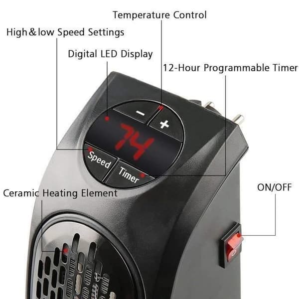 Elektrisk radiator - Varmeblæser - Mini kraftfuld 300W varmeblæser - Sort - Programmerbar
