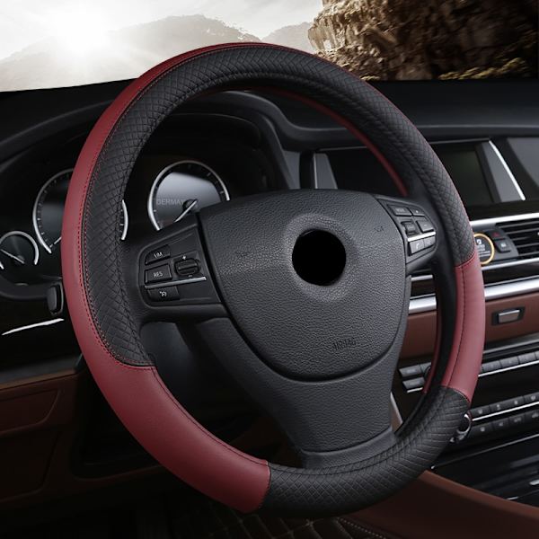 (Vinröd) PU-läder Universal cover 38CM Bil-styling Sport Auto Rattskydd Antisladd biltillbehör Wine Red