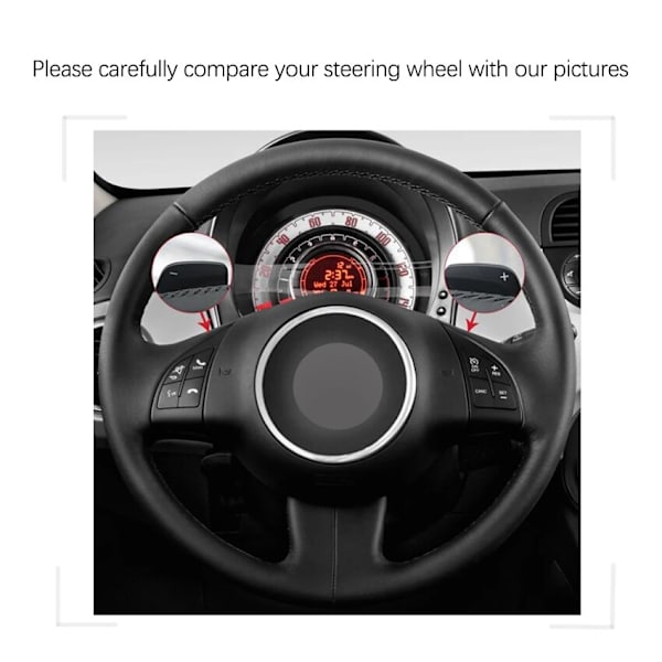 (Röd tråd)Beige konstläder Handsytt No-slip Cover För Fiat 500 2007-2015 500e 2014-2018 500C 2014-2017 Red Thread