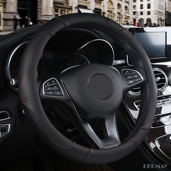 (svart)1 PC PU Läder Cover Mjukt Anti-halk Bil-styling Sport Auto Rat Covers Bra Andningsförmåga Tillbehör black