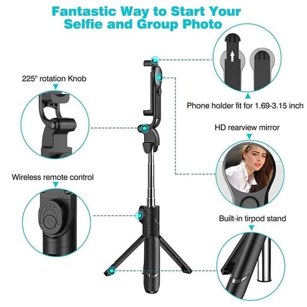 Musta Bluetooth-selfiekeppi
