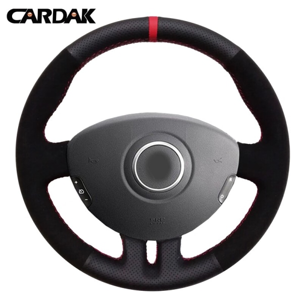 (röd markörtråd)Svart Läder Mocka Röd Marker Cover till Renault Clio 3 2005-2013 Clio dynamics 2008 mk 3 2010 red marker  thread