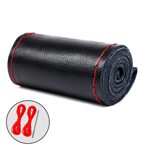 (A-SVART-RÖD)38 cm 15 tum äkta kohud Bilratt i äkta läder Cover Handsytt Mjukt halkfritt Bilinredningsprodukter för bilar A-BLACK-RED