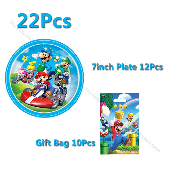1Set Marioedd Bros Bordsservis Festtillbehör Barn Födelsedag Ballong Fest Dekoration Papperstallrik Kopp Servett Speltema Gör-det-själv-leksak Present A7-22Pcs Other