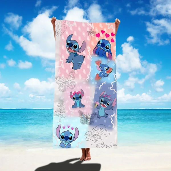Disney Lilo & Stitch Badhandduk Tecknad Mjuk Absorberande Snabbtorkande Strandhanddukar Kawaii Anime Angel Stitch 3D Print Badhanddukar 13 Thin style 75x150cm