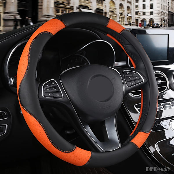 (Orange)1 PC PU Läder Cover Mjukt Anti-halk Bil-styling Sport Auto Rattskydd Tillbehör som andas bra Orange
