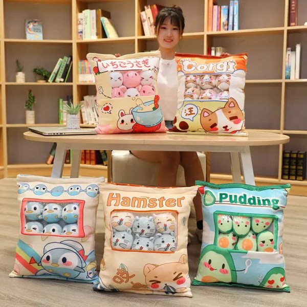 En plyschpåse Pudding Leksaker Cookie Balls Japansk animation Sumikko Gurashi Sakura Bunny Frukter Avokado Banan Godispåse Present style-35-penguin