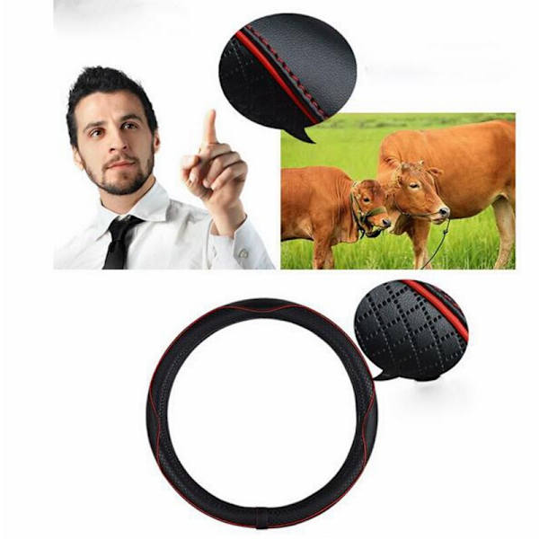 (Rött)Läder Universal Cover 38CM Bilstyling Sport Auto Rattskydd Antisladd Biltillbehör Red