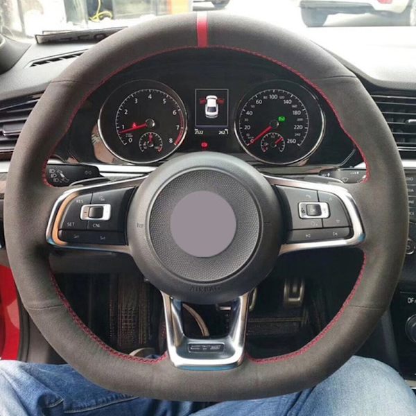 (Röd tråd)Black Mocka Cover för Volkswagen Golf 7 GTI Golf R MK7 VW Polo GTI Scirocco 2015 2016 Red Thread