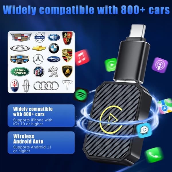 Langaton Carplay USB -sovitin, iOS Auto -sovitin, helppo Plug & Play, langattomalle Carplay-autosovittimelle