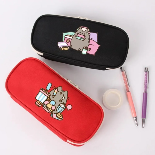 Nya Fat Cats Pusheen Studenter Pennfodral Tecknad Animation Figurer Printed Pennväskor Skolmaterial Brevpapper Födelsedagspresenter PJM 250 Black