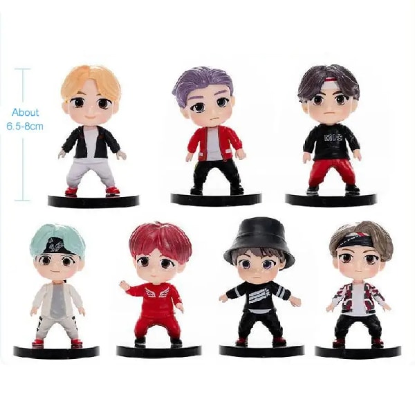 7 st/ set Bangtan Pojkar Grupper Rm Jin Suga Jhope Jimin V Jungkook Docka Modell Leksak Action Figur Star Idol Söt Army Present för barn 7pcs set B