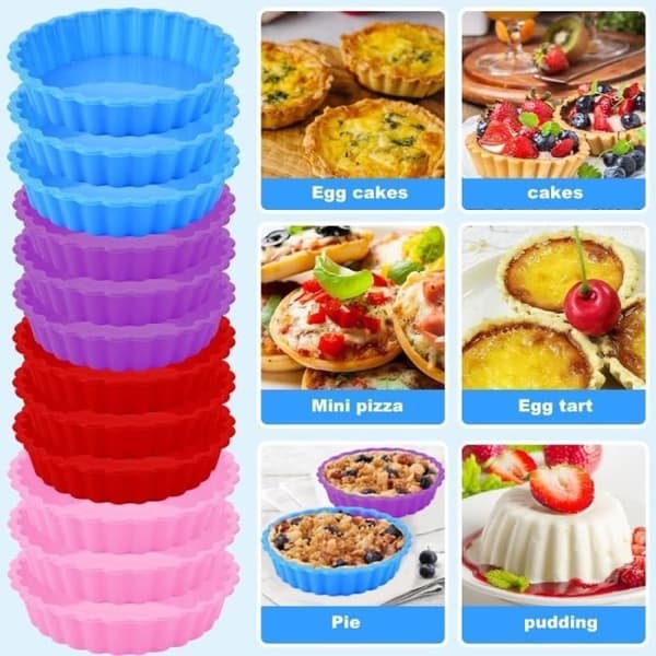 12 stk. silikone tærteform mini quicheform non-stick tarteletform kageforme bageforme til cheesecakes