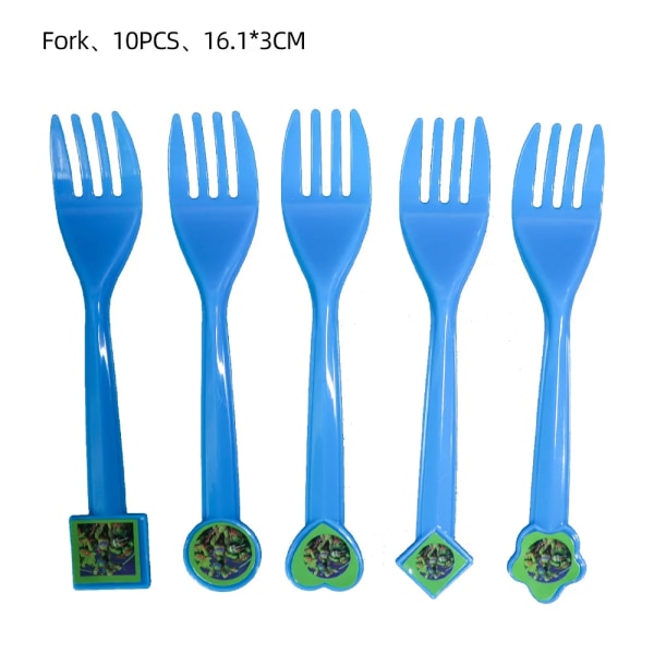 Nya Teenage Mutant Ninja Turtles Födelsedagsfesttillbehör TMNT papperstallrikar Pappersmuggar Flagga dra flaggor Halmfesttillbehör 10PCS Plastic fork