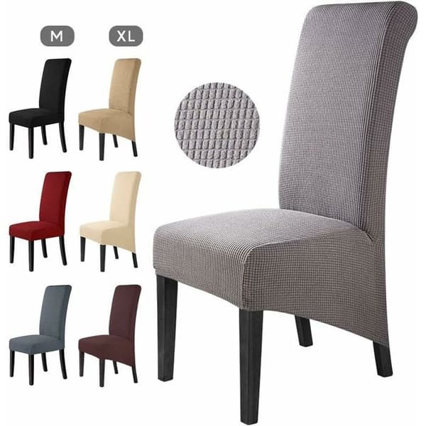 (Grå) Stolsöverdrag - YYV - Set om 4 - Stretch Jacquard - Avtagbart - Tvättbart - Grå Gray