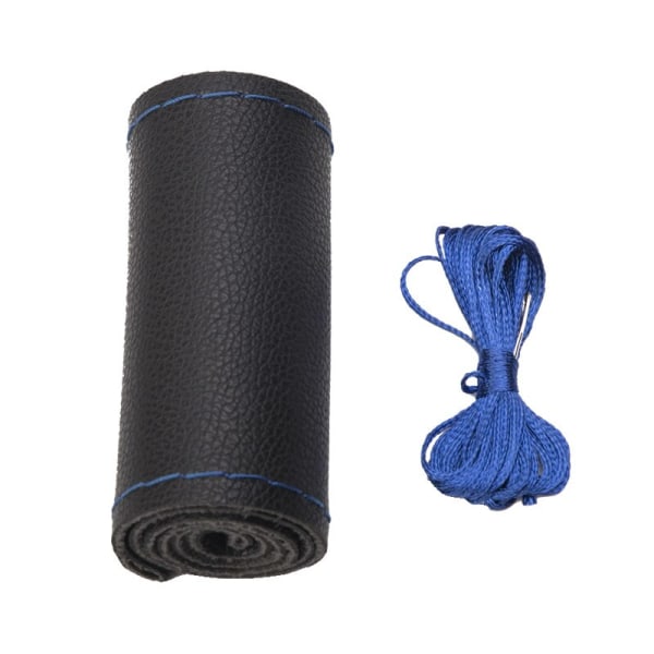 (Svart blå tråd)Rattskydd för DIY-billäder Fläta på ratten Cover med nål- och trådtillbehörssatser Black blue thread