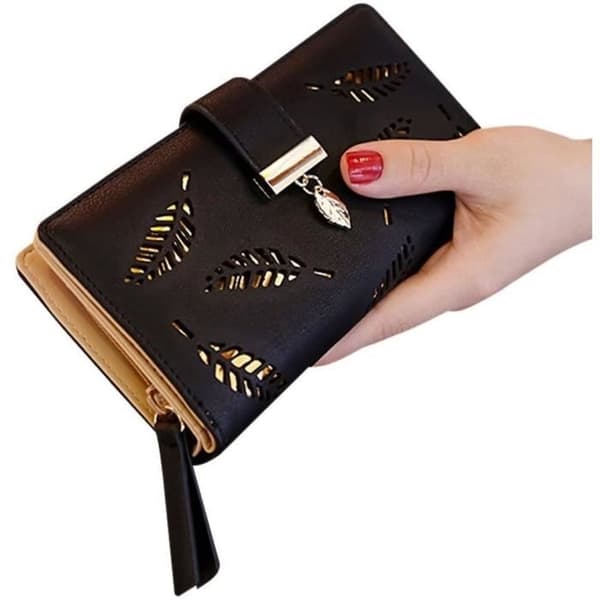 Damepung - Læder - Bifold - Sort - Multi-kort - Lynlåslukning Black