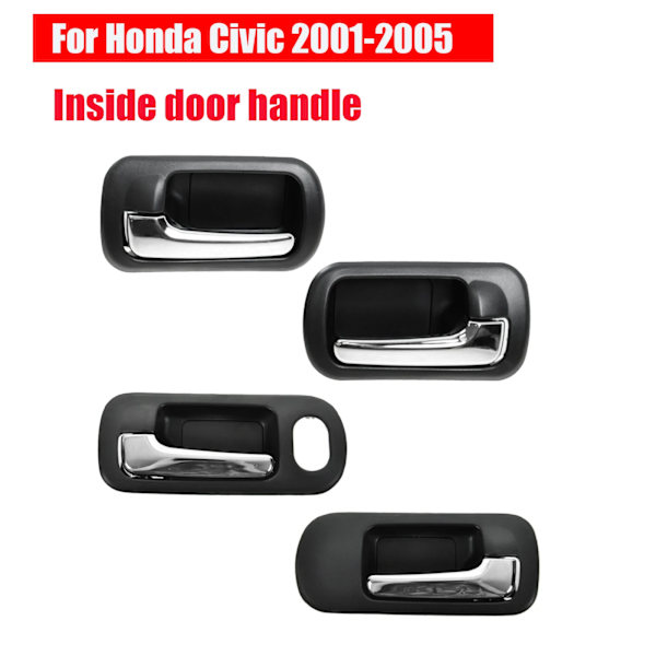 (Set om 4) Invändig dörrhandtag i svart krom för 2001 2002 2003 2004 2005 Honda Civic Sedan 72160S5AA21