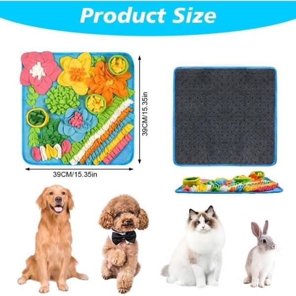 Snusematte for hund, 39 * 39CM Sakte Fôringsmatte, Sammenleggbar Maskinvaskbar Snusematte for Kanin, Katt