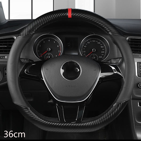 (BLACK O SHAPE)36cm Läder +Kolfiber Cover storlek S för Honda Civic Ciimo Jade SUZUKI Alto NISSAN Juke Biltillbehör BLACK O SHAPE