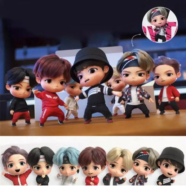 7 st/ set Bangtan Pojkar Grupper Rm Jin Suga Jhope Jimin V Jungkook Docka Modell Leksak Action Figur Star Idol Söt Army Present för barn 7pcs set B