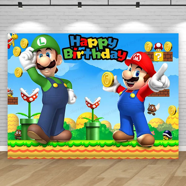 Super Marios Bros Spelbakgrund Barnfest Födelsedag Hero Brothers Tema Karaktär Baby Shower Bakgrund Foto Banner Rekvisita Mario Polyester 300x250cm