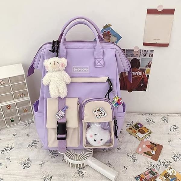 Kawaii Skolryggsäck Skolväskor Flickor Skolväskor Picknickryggsäck Barn Skolväska Collegeväskor Purple